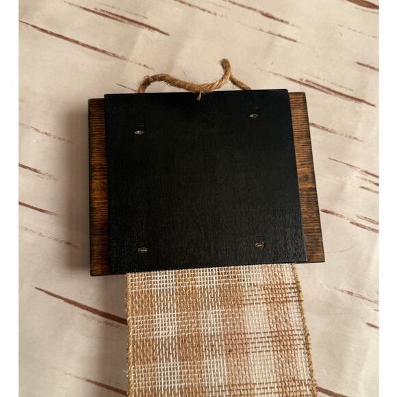 Holiday Card Holder Let it Snow Wooden Topper Brown White Plaid Ribbon - Picture 4 of 5